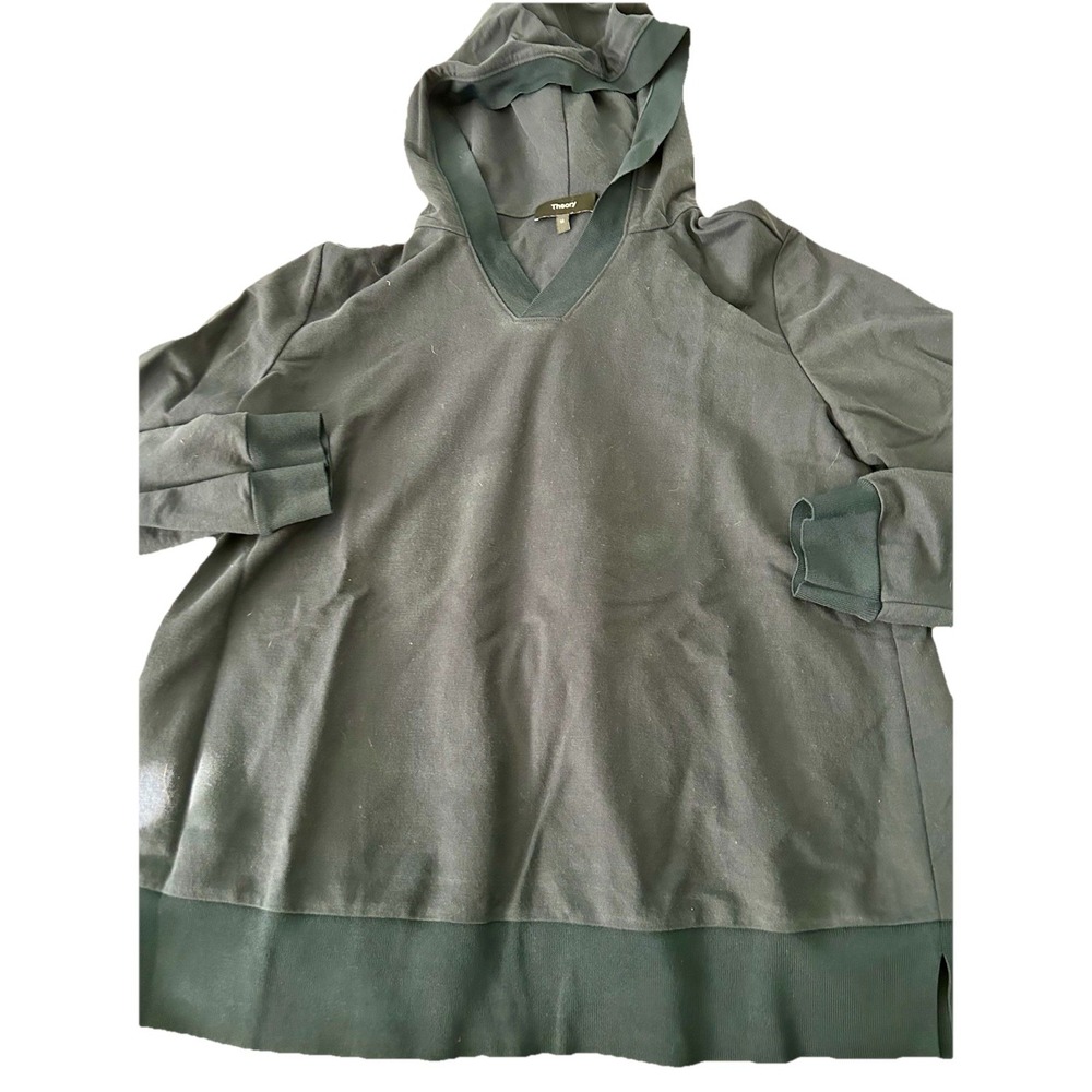 THEORY Hooded Top Women Medium Pullover Dressy Viscose Navy Blue Rib‎ Detail